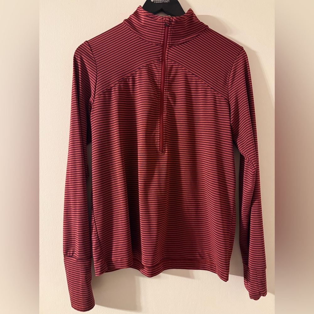 Oiselle Striped Half Zip. Redwood/Empire. Size M.